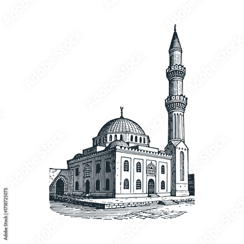Al-Jazzar Mosque (Acre) – Black and White Icon Vector and Illustration	
