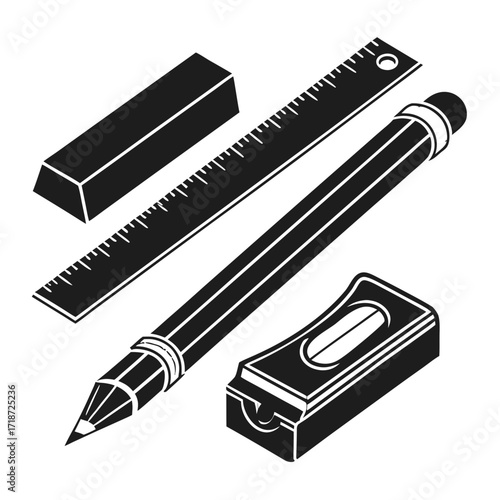 Stationery Set Ruler Pencil and Sharpener Keywords: stationery, set, ruler, pencil, sharpener