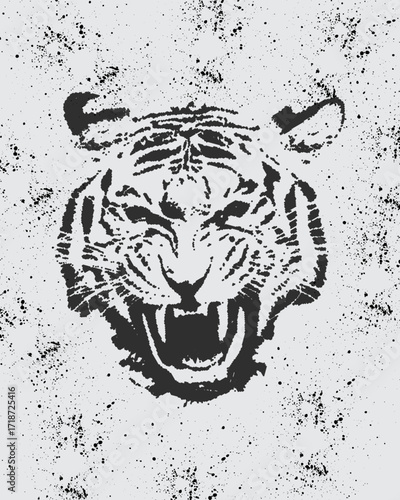 The close up of lion's face is composed of particles on gray background. Abstract vector animal background.vector eps 10