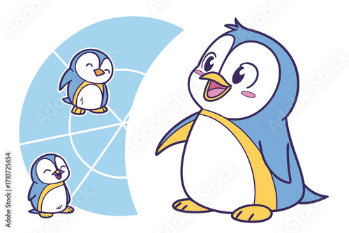 Cute cartoon penguins on white background animal bird