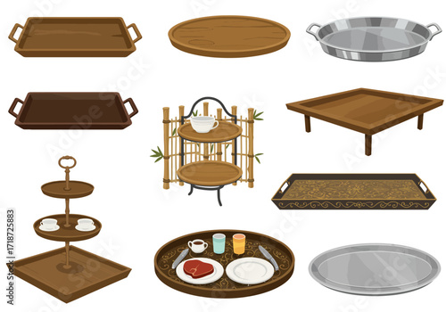 Assorted trays wood metal tiered decorated withwithout handles