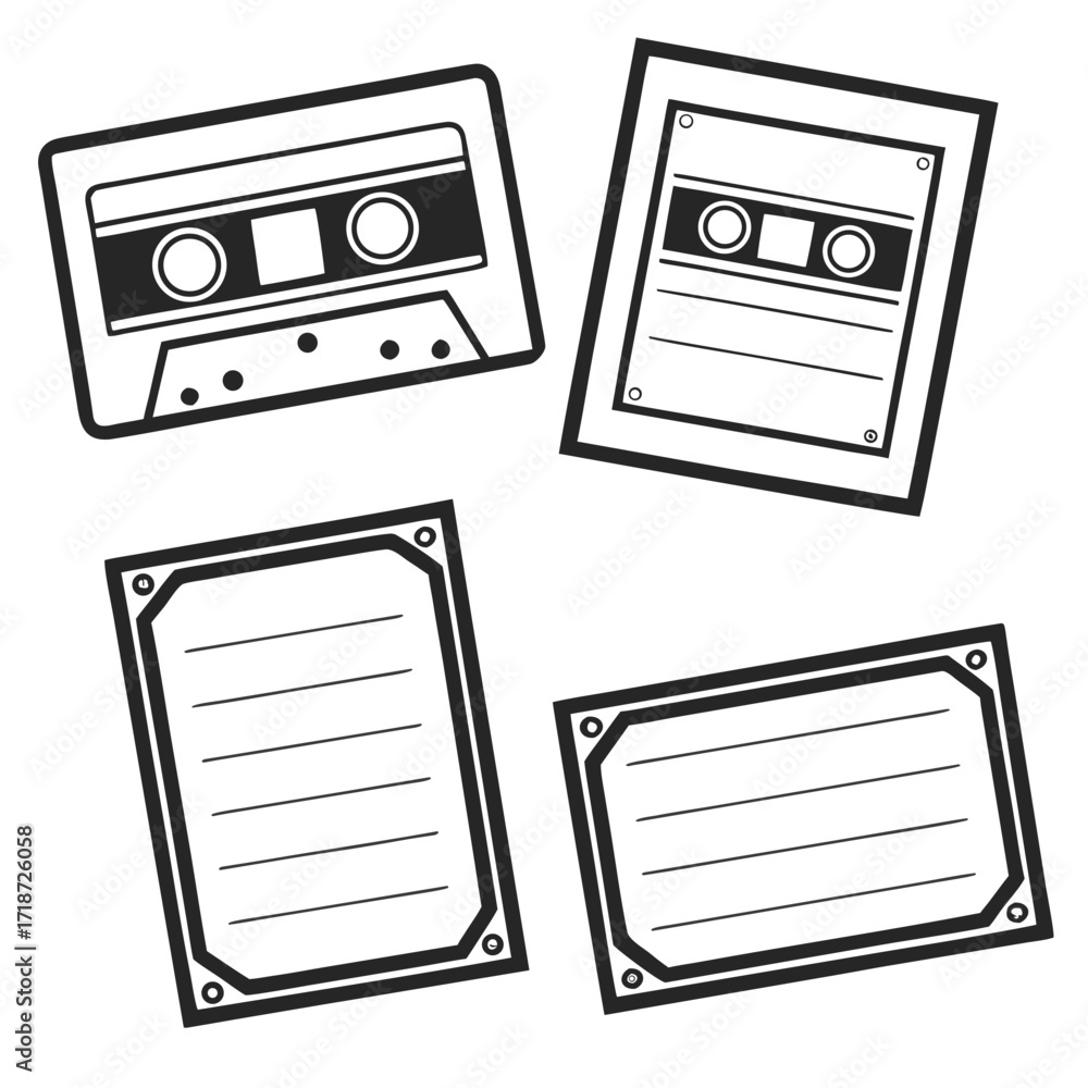 Fototapeta premium Vintage Cassette Tapes and Labels Illustration audio cassette