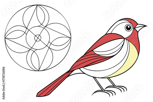 Red and Yellow Bird with Geometric Circle Design robin
