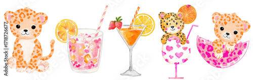 Cool colorful celebration cocktails on a transparent background.