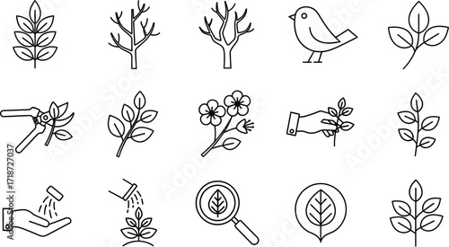 Gardening icons set vector illustration outline style design vector