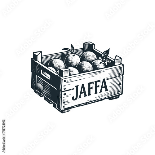Vintage Jaffa orange crate– Black and White Icon Vector and Illustration	