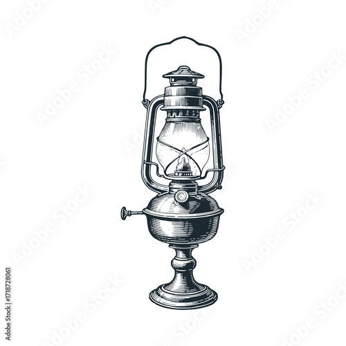 A vintage oil lamp – Black and White Icon Vector and Illustration