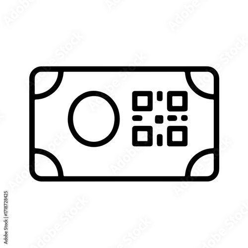 QR payment outline, digital money icon, cashless transaction interface, mobile payment design, electronic currency symbol