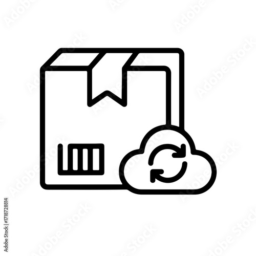 Cloud package outline, shipping tracker icon, logistics app interface, delivery system design, supply chain symbol