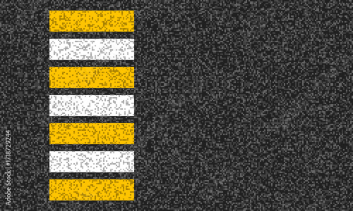 asphalt with pedestrian crosswalk lines at left side, horizontal top view road surface vector illustration, two lane pathway with vertical markup