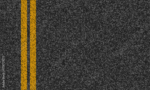asphalt with double yellow lines at left side, horizontal top view road surface vector illustration, two lane pathway with vertical markup