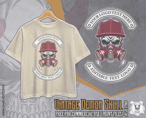 Masked Skull Illustration – Dark Gothic T-Shirt Design Vector Artwork (colored variation)
