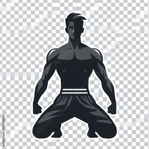 Martial Artist Kneeling in a Powerful Stance.