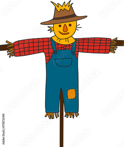 Autumn farming scarecrow design line illustration