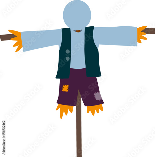 Autumn farming scarecrow design line illustration