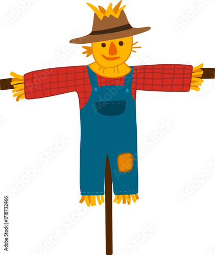 Autumn farming scarecrow design line illustration