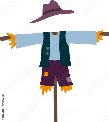 Autumn farming scarecrow design line illustration