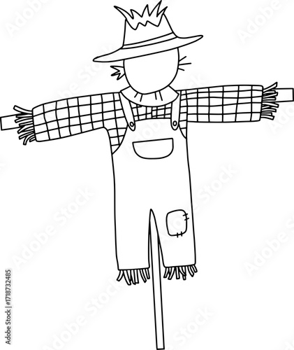 Autumn farming scarecrow design line illustration