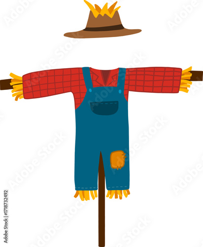 Autumn farming scarecrow design line illustration