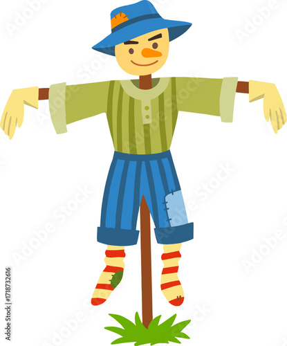 Autumn farming scarecrow design line illustration