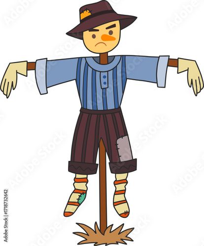 Autumn farming scarecrow design line illustration