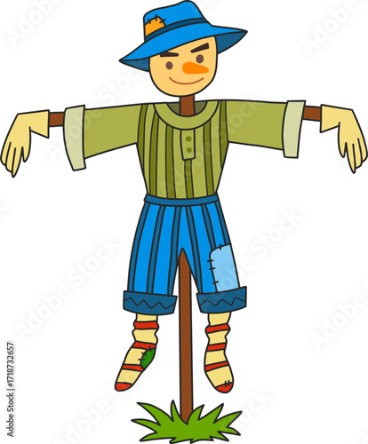 Autumn farming scarecrow design line illustration