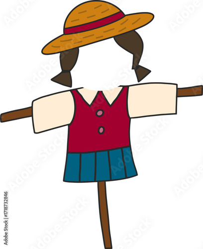 Autumn farming scarecrow design line illustration