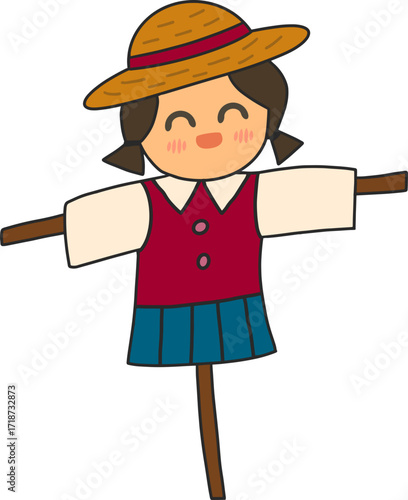 Autumn farming scarecrow design line illustration