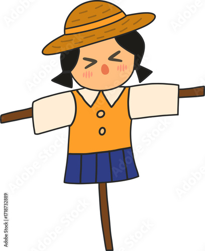 Autumn farming scarecrow design line illustration