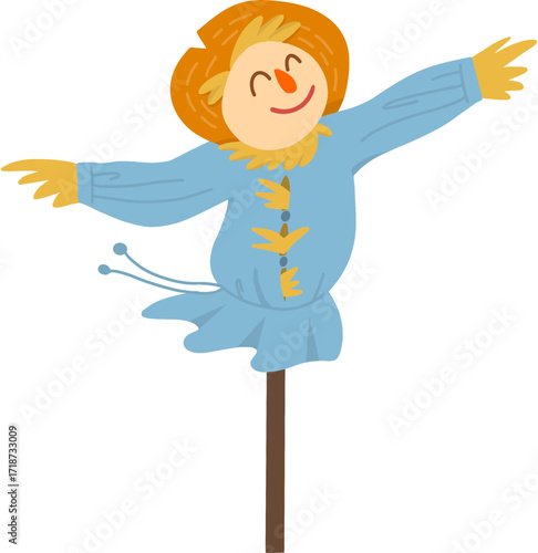 Autumn farming scarecrow design line illustration