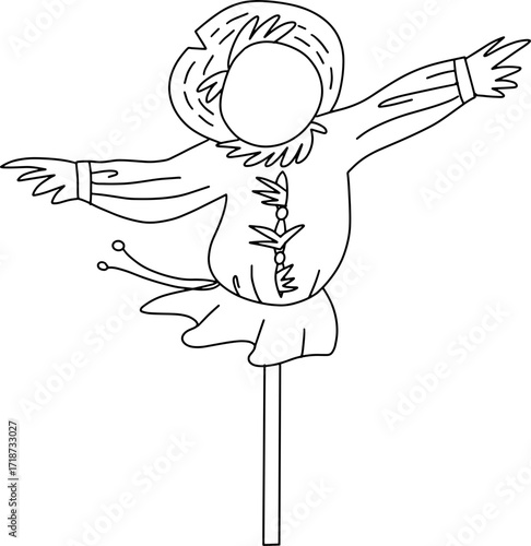 Autumn farming scarecrow design line illustration