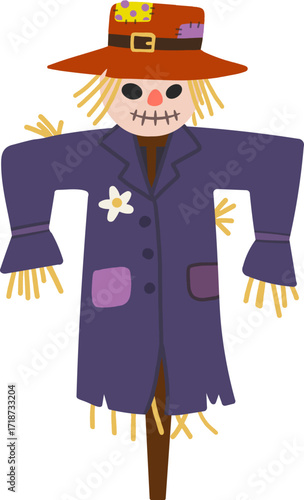 Autumn farming scarecrow design line illustration
