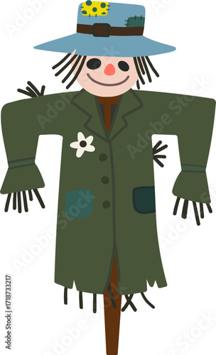 Autumn farming scarecrow design line illustration