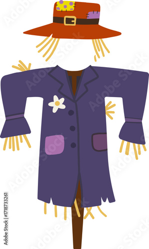 Autumn farming scarecrow design line illustration