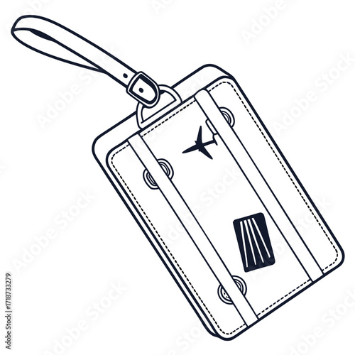 Black and white illustration of a suitcase luggage with airplane