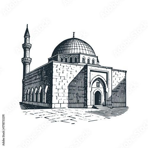 Hebron’s Ibrahimi Mosque (Cave of the Patriarchs) – Black and White Icon Vector and Illustration	