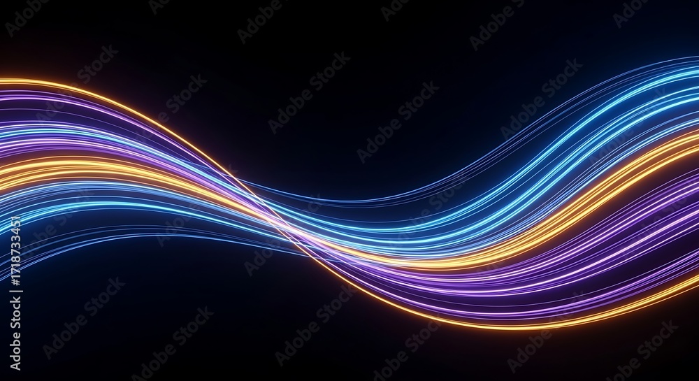 Naklejka premium Abstract neon light waves in blue, orange, and purple colors.