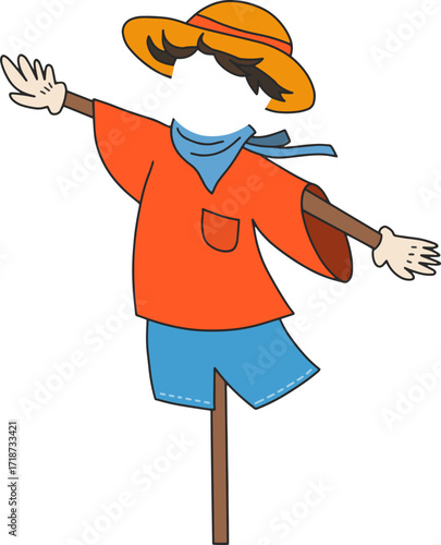 Autumn farming scarecrow design line illustration