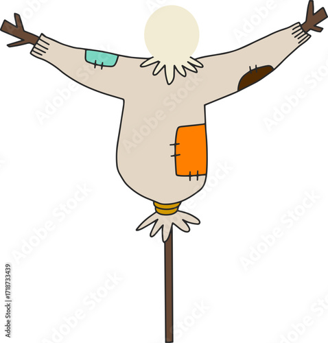 Autumn farming scarecrow design line illustration