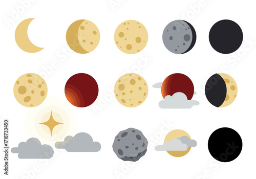 Phases of the moon are displayed in a graphic format along with clouds and a star