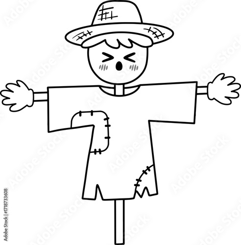 Autumn farming scarecrow design line illustration
