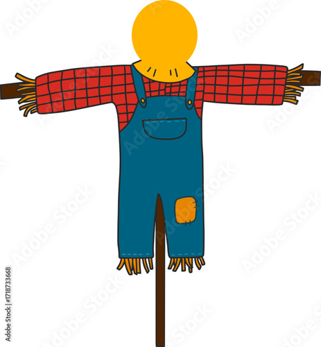 Autumn farming scarecrow design line illustration