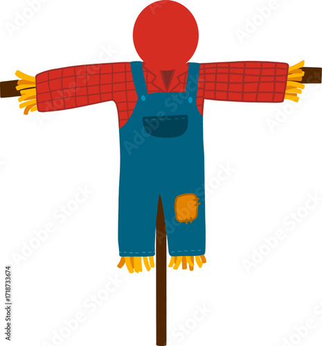 Autumn farming scarecrow design line illustration