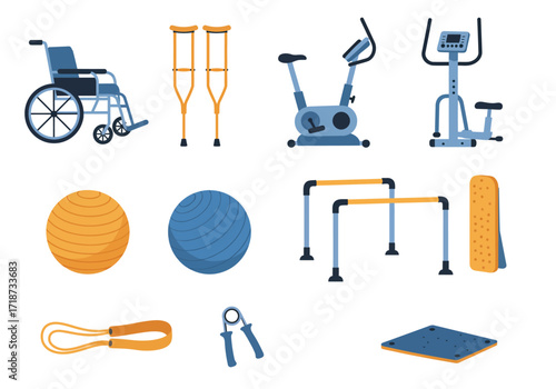 Rehab wheelchair crutches exercise equipment balls bars hand grips resistance band balance platform