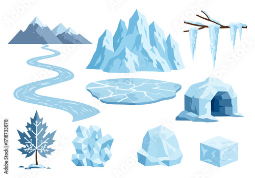 Set of winterthemed elements