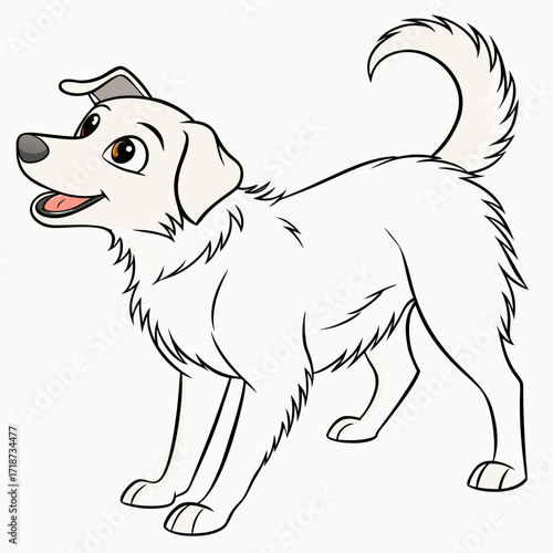 Cartoon white dog standing with open mouth and wagging tail