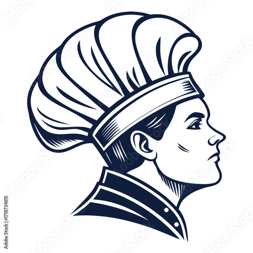 Chef head profile with open eyes Keywords: chef, head, profile, male, man, cook, cuisine