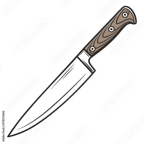 Chef Knife With Brown Wood Handle On White Background