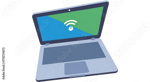 Laptop computer with wifi connection icon on screen for wireless internet access and online communication