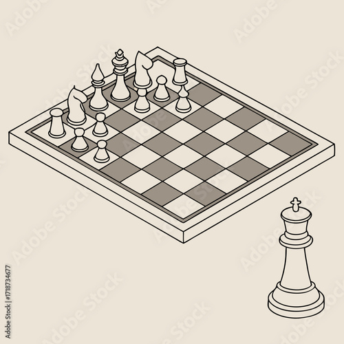 Chessboard With Pieces And Single Queen game strategy